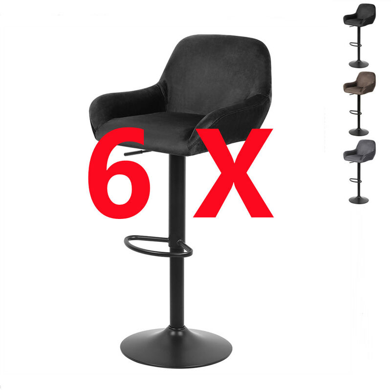 Skecten - 6 x Tabouret de Bar Chaise Haute De Cuisine Peut Pivoter à 360° Pour Bar, Comptoir ou Cuisine Noir