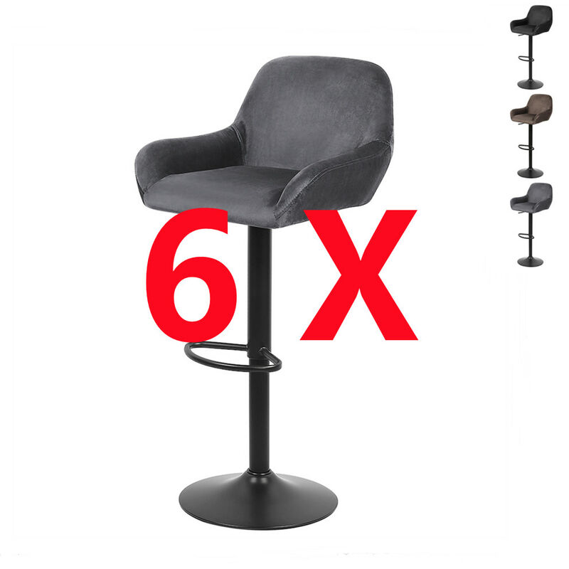Skecten - 6 x Tabouret de Bar Chaise Haute De Cuisine Peut Pivoter à 360° Pour Bar, Comptoir ou Cuisine Gris