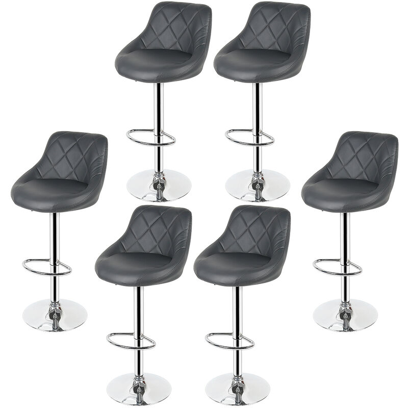 

Bathrins - 6 X Taburete de bar de piel sintética, Asiento bien acolchado, Altura ajustable, 32x46x105 cm, GRIS