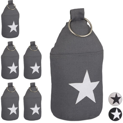 6 x Türstopper Stern, Türpuffer Stoff, Türsack Boden, extra hoch, mit Griff, dekorativ, HxD 23 x 11 cm, dunkelgrau
