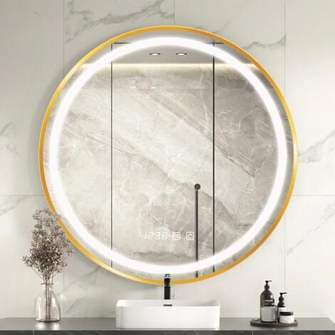 SERBIA 60 60 3 Miroir de salle de bain LED rond Miroir de courtoisie à cadre doré avec capteur tactile, lumière blanche / blanche chaude