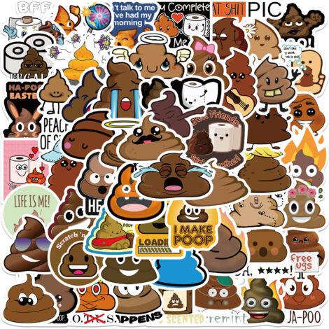 60 autocollants d'émoticônes de caca parodiques de dessin animé pour la décoration de valise