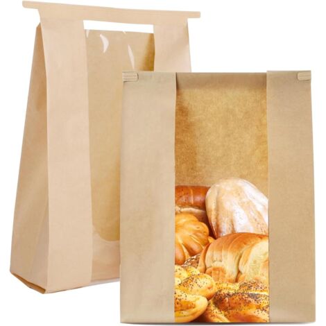 60 bolsas para pan casero con bolsa de pan de hojalata y bolsa de pan de papel con ventana (marrón, 12  9  30 cm)
