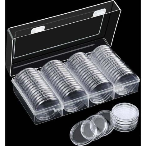 60 cápsulas para monedas de 40 mm con caja de plástico para almacenar monedas.