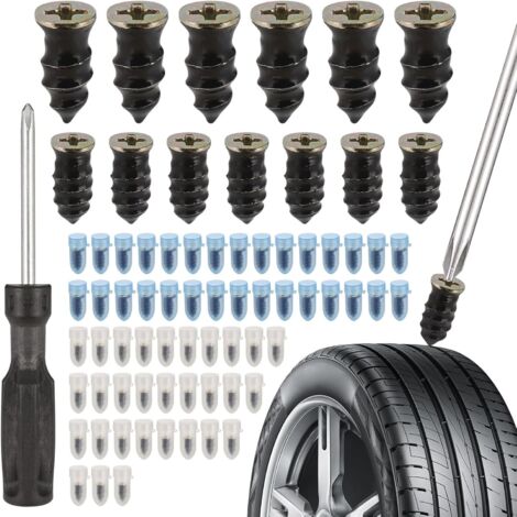 60 Clous en Caoutchouc pour réparation de Pneu de Voiture et Moto,avec Tournevis, Clous en Caoutchouc de Pneu sous Vide, Clou reparation pneu Convient aux Voitures, Motos(30 S+30 L)