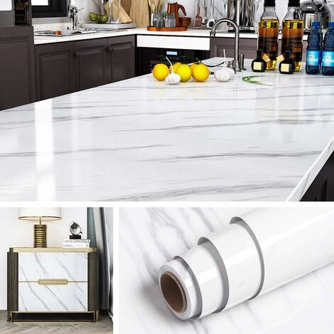 60 cm 5 m weiße und hellgraue selbstklebende Tapete mit Marmoreffekt, dekorative Rolle, wasserdicht, entfernbar, waschbar, selbstklebendes Papier für Möbel, Küche, Arbeitsplatte, Regal, Schrank, Zuha