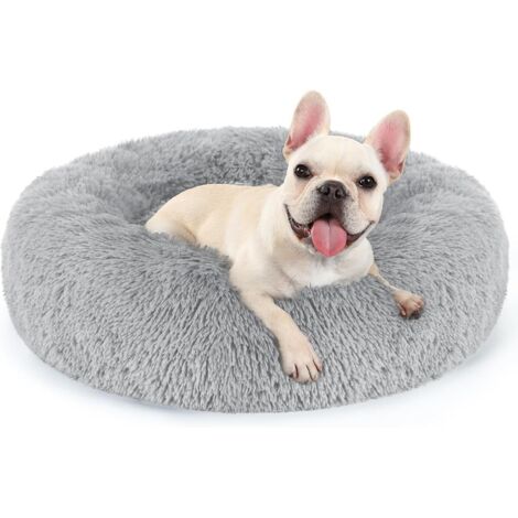 60 cm Außendurchmesser, hellgrau, für den Innenbereich, Katzen- und Hundebett, maschinenwaschbar, weiches Plüschbett, rund, flauschig, 1 Stück
