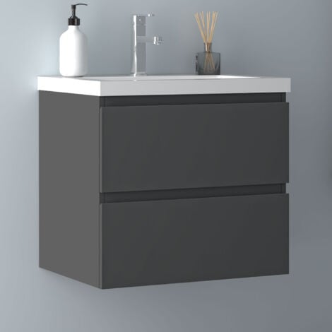 60 cm Badmöbel Set Unterschrank 2 Schubladen Anthrazit Matt soft close Badezimmer Badezimmermöbel Selbstmontierter Unterschrank mit keramik dick waschtisch