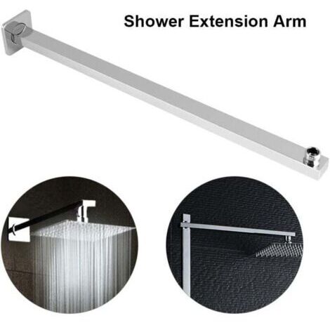 60 cm Bras de Douche Mural, Bras d'extension de douche fixe avec bride pour pommeau de douche à effet pluie