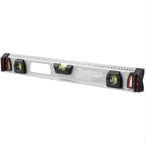60 cm I-Träger-Magnetwasserwaage – Robustes und leichtes Aluminium – Stoßfest – 3 Libellen, darunter eine große Libelle – Genauigkeit +/- 0,5 mm – Integriertes Lineal
