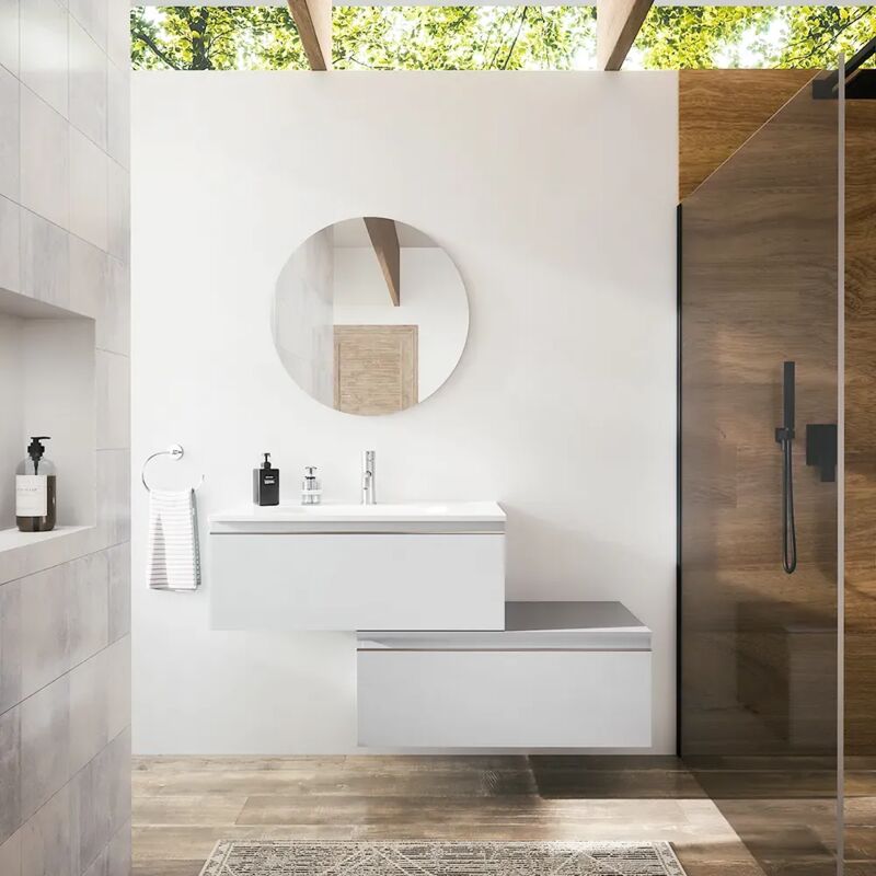 Parama - 60 cm Meuble de salle de bain suspendu gris perle mat deux tiroirs avec lavabo inclus Mod. Darwin