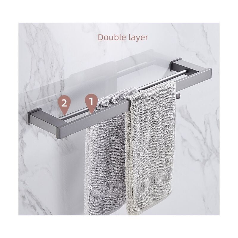 60 cm Porte Serviette Murale Salle de Bain, Double Barre Porte-Serviettes,