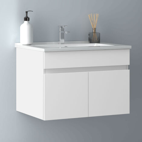 60 cm Waschtisch mit Unterschrank Badmöbel Set mit Waschbecken Keramik dünn Gäste WC Weiß Matt
