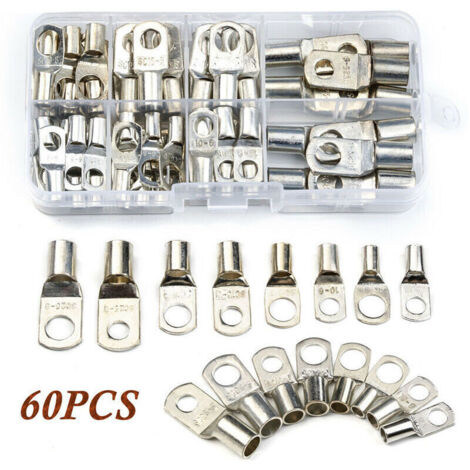 60 conectores eléctricos, conectores SC de cobre estañado con orificio para perno, terminales de cable de soldadura de crimpado para cables de 6 m, 8 m, 10 m, 16 m y 25 m.