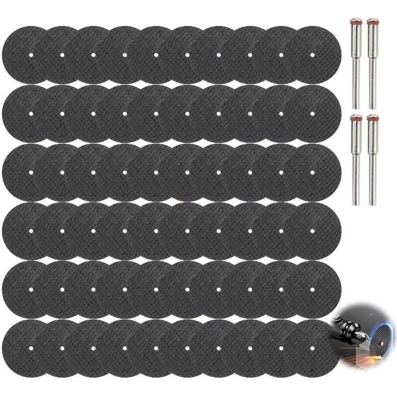 60 discos de corte para herramientas rotativas, disco Dremel de metal de Ø32 mm con 4 mandriles de 3 mm, minidiscos abrasivos para herramientas