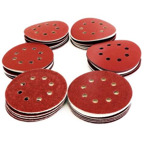 60 Disques Ponçage Papier Abrasif 125 mm P40/P60/P80/P120/P180/P240, 8 trous, pour ponceuses excentrique