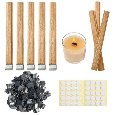 60 ensembles de mèches et supports de bougies en bois double couche