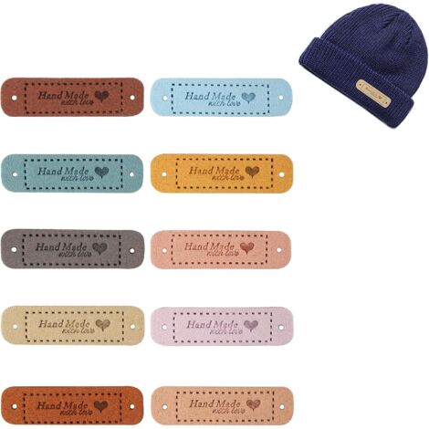 60 etichette da cucire fatte a mano, etichette tessute, etichette in similpelle fatte a mano con simbolo d'amore, accessori di abbellimento fai da te per borse in denim