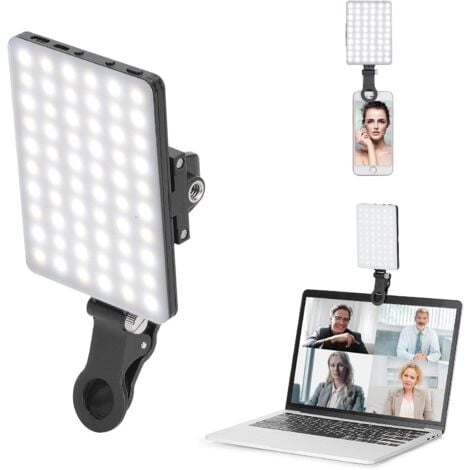 60 LED High Power Rechargeable Clip Fill Light Video Light with Front and Back Clip, Adjusted 3 Light Modes for Phone, iPhone, Android, iPad, Laptop, for Makeup, TikTok, Selfie, Vlog, Video Conference