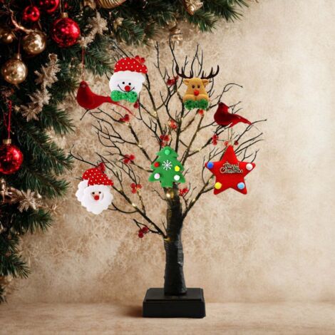 60 LED Pre-Lit Birch Twig Tree with Birds & 10 Piece Christmas Pendant Set