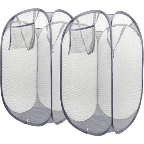 60 Liters Pack of 2 Foldable Breathable Mesh Laundry Hamper with Side Pocket, Portable Organizer for Dirty Clothes, Toys (Light Grey)