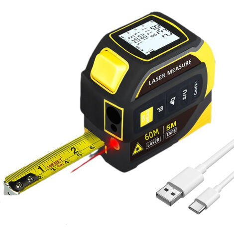 60-Meter-Laser-Entfernungsmesser mit 5-Meter-Laser-Maßband, 8 Messmethoden, elektronischem Zweiachsen-Winkelmesser und 50 Datenspeicherplätzen