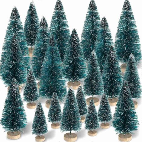 60 mini-pins d'hiver givrés en sisal avec socle en bois