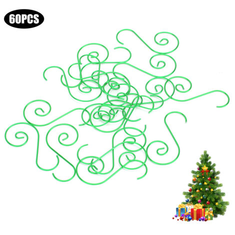 60 Miniatur-S-förmige Metallhaken für Weihnachtsdekorationen (Grün)