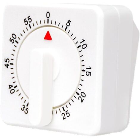 60 Minute Mechanical Kitchen Clock, White Square Visual Timer with Loud Alarm - White