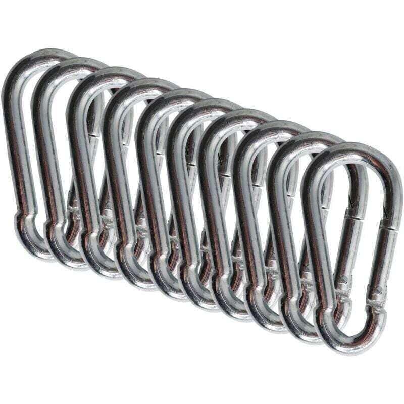 Image of 60 mm x 6 mm Karabiner, 10 Stück, Stahlkarabiner mit Schnapphaken, Tragfähigkeit bis ca. 80 kg