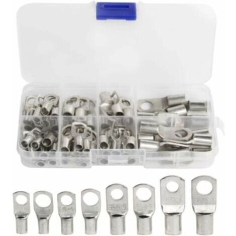 60 Pcs Cosses Électrique Trou boulon en Cuivre Étamé Connecteurs SC à sertir/souder pour câble de 6m㎡ 8m㎡ 10m㎡ 16m㎡ 25m㎡
