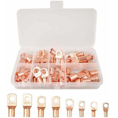 60 Pcs Cosses Électrique Trou boulon en Cuivre Étamé Connecteurs SC à sertir/souder pour câble de 6m㎡ 8m㎡ 10m㎡ 16m㎡ 25m㎡ Or