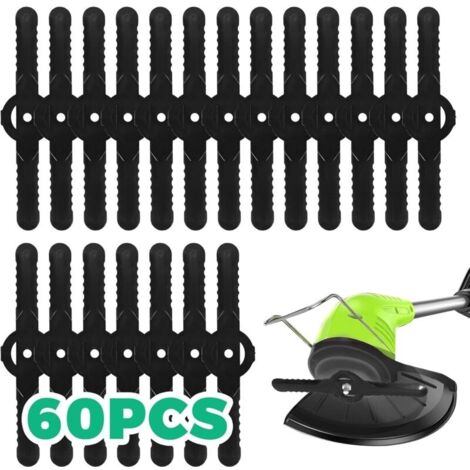 60 Pcs Lames en Plastique de Rechange, 14cm Débroussailleuse en Plastique Lot Lame Débroussailleuses à Gazon, Lames Coupe Bordure sans Fil de Rechange pour Tondeuse de Jardin (Noir)