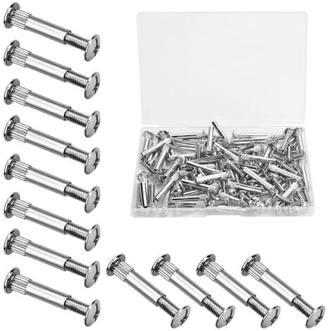 60 PCS M4 Vis Assemblage Meuble Vis de Connexion avec Boulon Vis de Raccordement en Fer Nickelé Vis de Connecteur de Meuble pour Bois de 31 à 40 mm d'Épaisseur, Armoire, Porte, Lit(Argent)