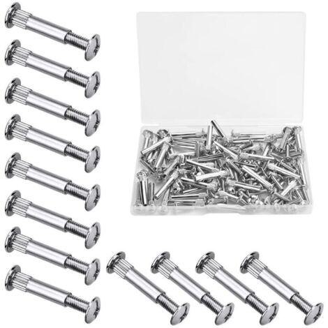 60 PCS M4 Vis Assemblage Meuble Vis de Connexion avec Boulon Vis de Raccordement en Fer Nickelé Vis de Connecteur de Meuble pour Bois de 31 à 40 mm d'Épaisseur, Armoire, Porte, Lit(Argent)