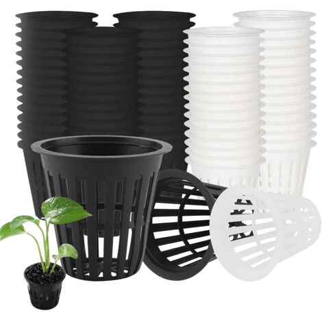 60 Pcs Panier Hydroponique, Réutilisable Panier Hydroponie pour Culture Hydroponique Aéroponique Plantation de Fleurs Jardinage (Noir & Blanc)