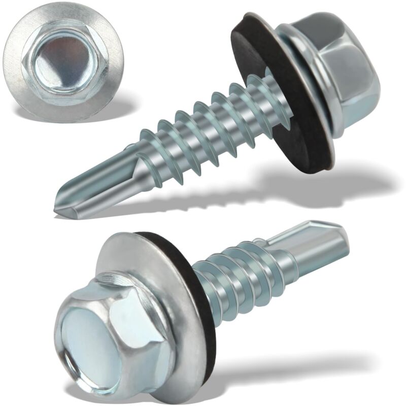 60 Pcs Vis Autoforeuse Metal 6,3 X 25 mm Vis Autoperforante Inox Bac Acier Toiture Vis Taraudeuses à Tôle Trapézoïdale Vis à Tête Hexagonale Avec