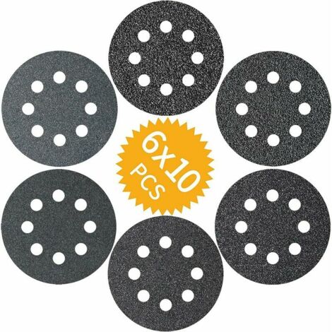 60 pezzi 125mm dischi abrasivi al carburo di silicio, 60 100 150 180 240 320 grana 8 fori dischi abrasivi per levigatrici