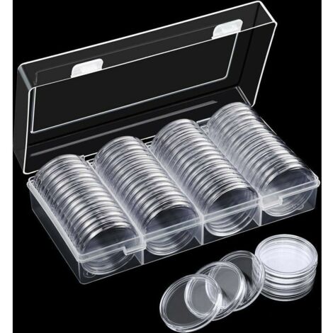 60 pezzi 40 mm porta capsule per monete con scatola di plastica porta capsule per la raccolta e la conservazione di monete