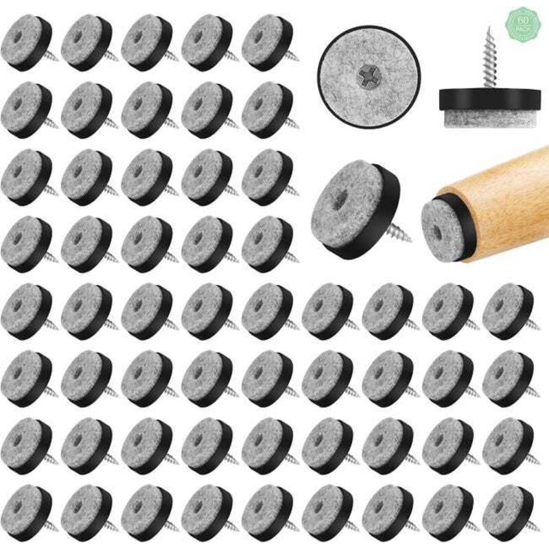 60 pezzi di feltrini per mobili con viti e chiodi - Cuscinetti per sedie con chiodi da 25 mm - Cuscinetti antiscivolo rotondi - per la protezione dei