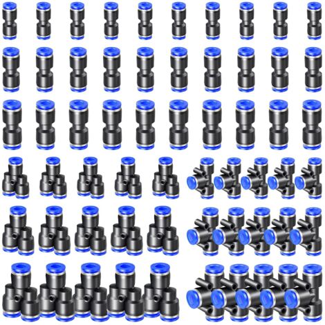 60 pezzi Raccordo pneumatico, connettore pneumatico in plastica, connettore rapido per aria compressa, connessioni rapide per linee pneumatiche (4 mm/6 mm/8 mm, tipo combinato Y+T+I)
