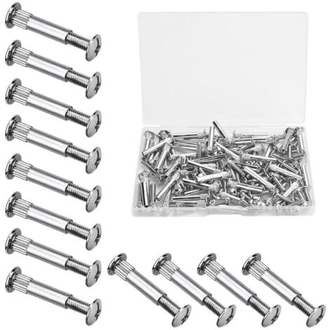 60 pezzi Viti per montaggio mobili M4, viti di collegamento con bulloni, viti di collegamento in ferro nichelato, viti di collegamento per mobili per legno spesso 31-40 mm, armadi, porte, letti (argen