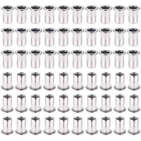 60 Pièces 304 Ecrou a Sertir M6 en Acier Inoxydable Tête Plate Ecrou Aveugle Rivet Fileté Ecrou a Rivet pour pince à insert fileté