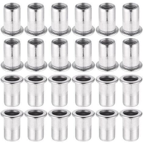 60 Pièces 304 Ecrou a Sertir M8 en Acier Inoxydable Tête Plate Ecrou Aveugle Rivet Fileté Ecrou a Rivet pour pince à insert fileté