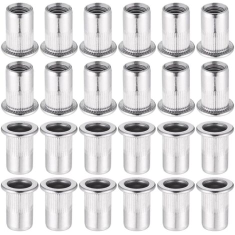 60 Pièces 304 Ecrou a Sertir M8 en Acier Inoxydable Tête Plate Ecrou Aveugle Rivet Fileté Ecrou a Rivet pour pince à insert fileté