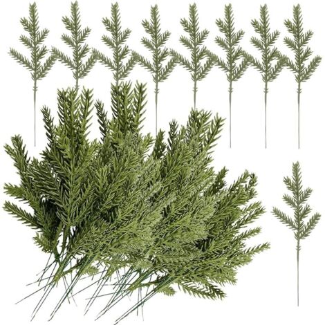60 pièces Branches de Pin Artificiel, Plantes Vertes Aiguilles de Pin, Aiguilles de Pin Artificielles en Plastique, Branches de Pin Vert Artificiel, pour Décoration de Noël et de Jardin