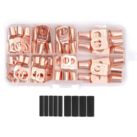 60 Pièces Cosses de Câble en Cuivre pour Batterie, Terminaux à Anneau avec 80 Pièces de Gaines Thermorétractables Kit Assortiment