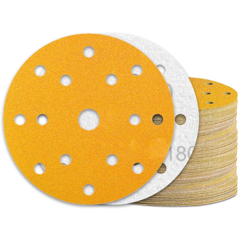60 Pièces Disque Abrasif 150mm Grain 180 15 Trous pour Ponceuse Excentrique