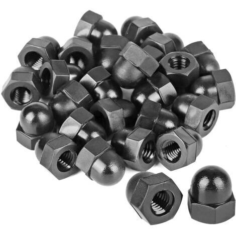 60 Pièces éCrous à Chape M8 Galvanisés DIN 1587 A2 V2A Noir Forme Haute éCrous à Capuchon Hexagonaux en acier au Carbone pour VéLo Vis à Tige Filetée