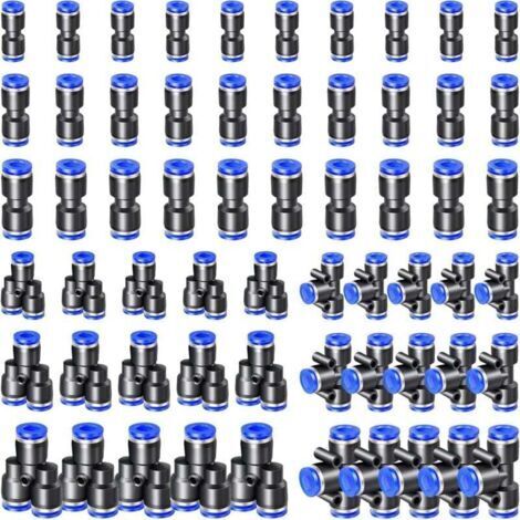 60 Pièces Raccord Pneumatique, Connecteur Pneumatique en Plastique, Raccord Rapide Air Comprimé, Connexions Rapides pour Conduites D'air (4mm/6mm/8mm, Y+T+I Type Combo)